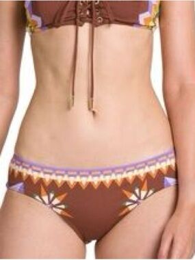 La DOUBLE J Sunset Bikini Moro Placee Bottom Purple & Brown Printed Small NWT